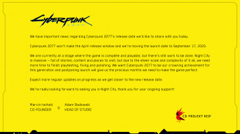 Выход Cyberpunk 2077 был отложен до 17 сентября